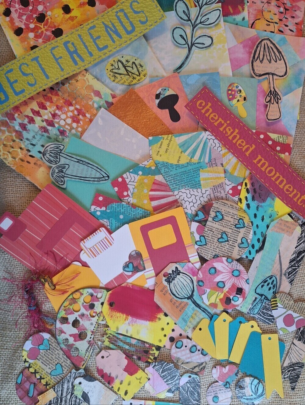50+ Pc Lot Of Ephemera Kit, Tags, Painted Papers For Junk, Art Journal, Collage